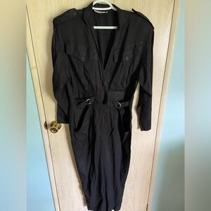 Vintage 1980’s Foxy Lady black cotton twill cinched waist pencil skirt Dress